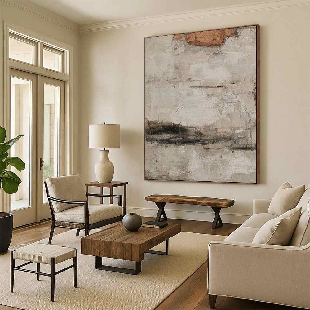 Textured Hand-painted Office Room Abstract Canvas Artwork 7GJ7B